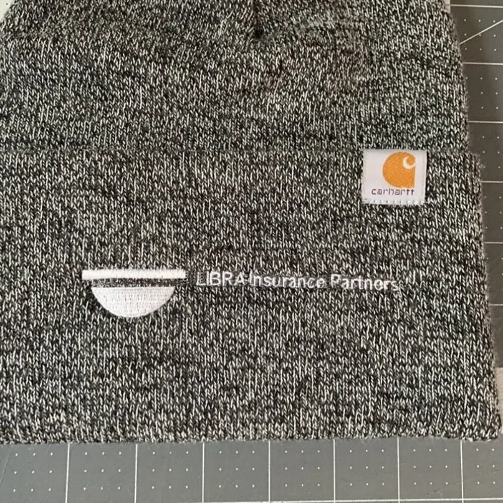 Carhartt Knit Cuffed Gray Beanie Hat Rib Knit OSFA Acrylic Embroidered